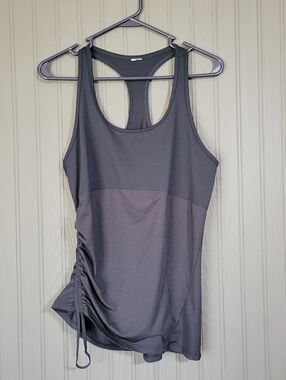 Fabletics Black Racerback Tank with Side Ruched Drawstring